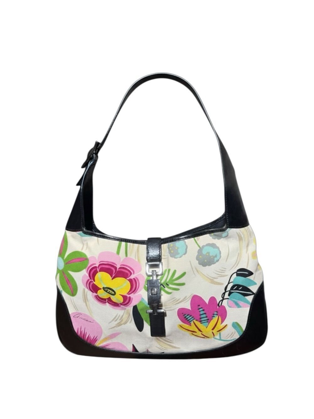 Gucci Tom Ford Multicolor Floral Print & Black Leather Jackie Hobo Shoulder Bag